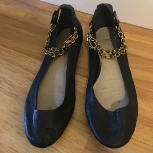 Black Gap ballet flats with chain ankle strap, 8